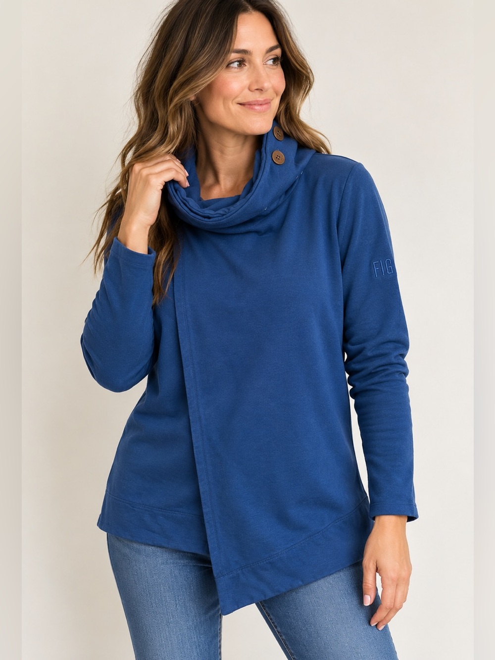 FIG Clothing Chalet Blue Organic Cotton Cowl Neck Tunic Sweatshirt Made Canada